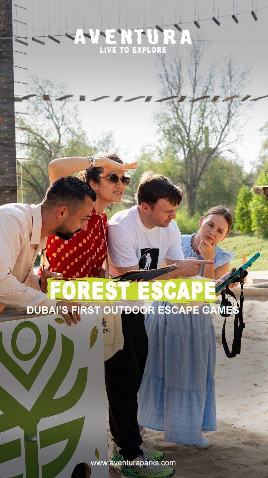 🌳Can you ESCAPE the FOREST? 🔍

Dive into Dubai's FIRST outdoor escape games, Forest Escape, in Aventura's Ghaf tree forest! Solve riddles, and make epic memories with friends in the nature. 🎉💚 

📱Augmented Reality (AR)
🈸️ 5 Languages
⏳️ 90 Minutes
🗺 GPS Powered
🛅 iPad & Action Pack

Who's in? Let’s escape!

#AventuraParks #LiveToExplore #OutdoorDubai #outdooradventures #OutdoorEscapeGame #ForestEscape #AdventureAwaits #MysteryInNature #EscapeRoomAdventure #NatureQuest #ARAdventure #ExploreDubai #AdventurePark #familyfun